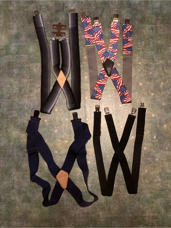 Duluth Trading Co Other - Lot/Bundle 4 pairs workwear suspenders, Duluth Schmidt Patriotic Striped Black
